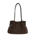 Retro dark brown suede tote bag with long shoulder straps for autumn winter commuting - Suede Look Without Charm / Green