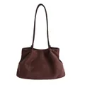 Vintage dark brown large capacity suede shoulder tote bag for women autumn winter 2025 - Suede Look Without Charm / Coffee