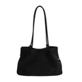 Large retro black suede shoulder tote bag for casual commuting and versatile styling - Suede Look Without Charm / Black