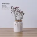 Small white ribbed ceramic vase with hemp rope bow for dried flower arrangement - Vertical Stripes - Wuhen Style / H12cm/D8cm