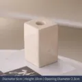 Beige ceramic rectangular pillar candle holder with speckled texture. - L / Off-White Speckled
