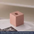 French vintage minimalist square ceramic candle holder in terracotta pink finish - S / Coral Pink Speckled