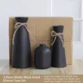 Ensemble de 3 vases en céramique noir mat avec nœuds en ficelle pour décoration - Ensemble trois pièces / Noir mat