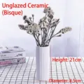 White ceramic cylinder vase with bisque finish and textured pattern, 21cm height - Woven Texture Style