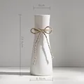 Minimalist white ceramic flower vase with decorative jute rope ribbon accent for home decor - Slim Neck Rounded with Hemp Rope (Chengying)