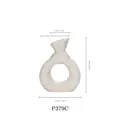 Modern minimalist white ceramic knotted vase with circular cutout and dimensions - Knotted Donut Small / Height 16cm, Width 12.3cm
