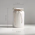 Modern white ribbed ceramic vase with jute bow decoration, dimensions 15.3cm height x 9.8cm - Vertical Ribbed with Hemp Rope (Sishui)
