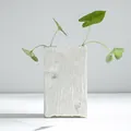 Minimalist white ceramic vase with wood grain texture for hydroponic green plants. - Silent (Rectangular Column Style)