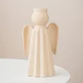 Modern cream angel ceramic vase with fluted gown design and elegant speckled finish - Large (W 12.5cm/H 22.5cm) / Beige