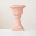 Elegant light pink Roman column style flower vase featuring classical relief carving - Medium-Pink