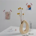 Jarrón ovalado hueco de cerámica crema minimalista nórdico para flores secas, alto 20cm - Estilo Montaña Vertical / Beige Moteado