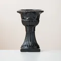 Elegant glossy black ceramic vase with Roman column style carving for home decor - Medium - Black