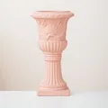 Elegant pink Roman pedestal vase with classical carvings for home floral decoration - Large-Pink