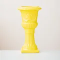 Classic Roman column ceramic vase in bright yellow with ornate relief carvings for home decor - Large-Yellow