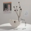 Minimalist white ceramic vase with unique semi-circular design for home decor - Moon Lake Style / Grey White