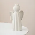 Elegant white ceramic angel vase with ribbed texture for minimalist modern home decor - Medium (W 11.0cm/H 20.0cm) / Matte White