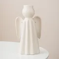 Minimalist white ceramic angel figurine vase with fluted base for home decor. - Large (W 12.5cm/H 22.5cm) / Off-white Polka Dot