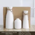 Lot de 3 vases en céramique blanc mat avec accents de ficelle pour déco - Ensemble trois pièces / Blanc dépoli