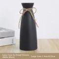 Grand vase en céramique noir mat minimaliste avec nœud en corde de chanvre rustique - L / Noir mat