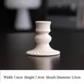 Modern cream ceramic Roman candlestick with speckled finish 7.6x7.4cm - Tall Ribbed Style / Spotted White