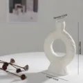 White textured ceramic ring vase with dimensions for modern home decor. - Style 0 (FY0321) / White