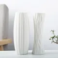 Modern minimalist white ceramic vases featuring ribbed and wavy textures for home decor - Striped and Wavy Set (Set 1) / Two-Piece Set / White