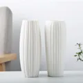 Set of two minimalist white fluted ceramic vases for elegant modern living room decor - Prismatic Striped Set (Set 2)