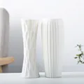 Set of two minimalist white ceramic vases featuring wavy and vertical rib textures for decor - Diamond Wave and Striped Set (Set 3)