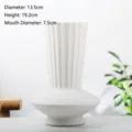 Minimalist white ceramic vase with vertical line texture and measurements - Vertical Ribbed Wide Neck Style (Style 5)