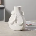 Cute white ceramic vase with character face design for minimalist home decoration - Moustache Man Style