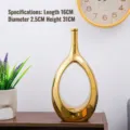 Modern minimalist golden hollow ceramic vase for home office and table decoration ornament - Hollow Oval Style (WD325) / Large (31x16x2.5cm) / Gold Plating