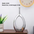 Moderner minimalistischer silberner Keramikvase mit hohlem ovalem Design für Deko - Hohler Ovaler Stil (WD325) / Groß (31x16x2.5cm) / Galvanisiertes Silber