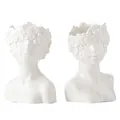 Nordic creative white ceramic human bust vase with flower crown for modern home decor - Whisper and Charming Duo (Matte Finish) / 2 Pieces Set