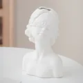 Minimalist white ceramic bust vase with blindfolded floral design for home decor - Wanhuan Style / Wanhuan Biscuit Fired Face Vase / Biscuit Fired