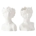 Set of two Nordic creative white ceramic human head vases for minimalist home decor - Whisper and Charming Duo (Glazed Shiny) / 2 Pieces Set