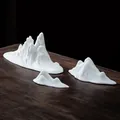 Juego de tres figuras de montaña de cerámica blanca para decoración Zen y de escritorio - Set de tres piezas / Blanco