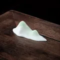Zen style ceramic mountain ornament with green tips for desk landscape decor. - S / Green