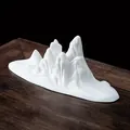 Zen style white ceramic mountain landscape ornament for desktop and fish tank decor. - L / White