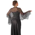 Detailed back view of a sparkling black sequined mesh shawl perfect for elegant evening party wear - Black