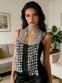 Exquisite detail of shimmering silver floral sequin scarf designed for party fashion - Silver White