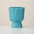 Nordic peacock blue ceramic vase with irregular crumpled texture for home decoration - Sea Snow Blue