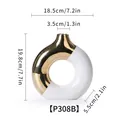 Vase circulaire moderne en céramique blanc et or galvanisé avec dimensions indiquées - Blanc Or Moyen (P308B) / 18.5cmx19.8cmx5.5cm