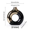 Modern ceramic donut flower vase in gold and black with detailed dimensions chart - Black Gold Large (P308A) / 22cmx23.5cmx6.5cm