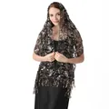 Elegant black lace shawl with shimmering gold sequins and paisley pattern detail - Black+Gold