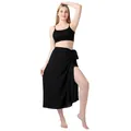 Detailansicht des schwarzen einfarbigen Sarong-Wickelrocks mit hohem Seitenschlitz - Einheitsgröße / Unterteile / Schwarz