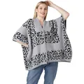Close-up of leopard print knitted poncho featuring soft grey and black textures - Tops / Gray