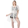 Detalle de pareo de encaje blanco con flecos y patrones de paisley para playa. - Bata / Talla única / Blanco
