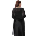 Close-up of elegant black chiffon shawl with sparkling rhinestone starry sky pattern - Black