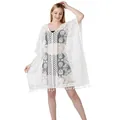 Elegante witte kanten strandhoes met bloemenborduurwerk en kwastjes aan de zoom - Eén maat / Tops / Wit