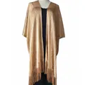 Metallic gold fringe shawl with glitter thread for evening gowns and party dresses - Gold